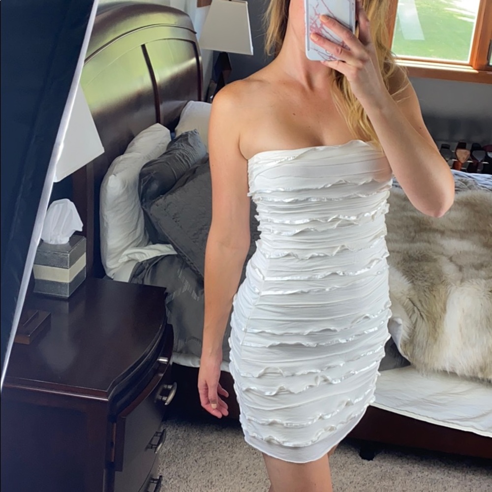 Express Strapless Ruffle Dress, Small - Picture 2 of 8